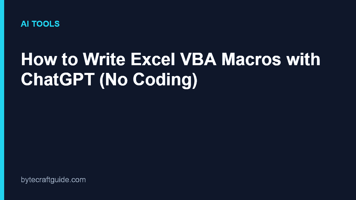 Navy and cyan branded featured image for how to write Excel VBA macros with ChatGPT guide